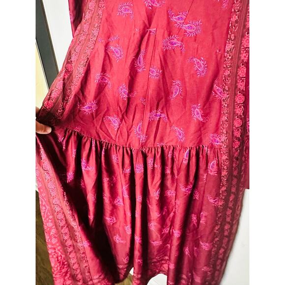 DEREK LAM COLLECTIVE Red Floral Chiffon Keyhole Empire Waist Midi Dress Size 44 - Picture 10 of 15